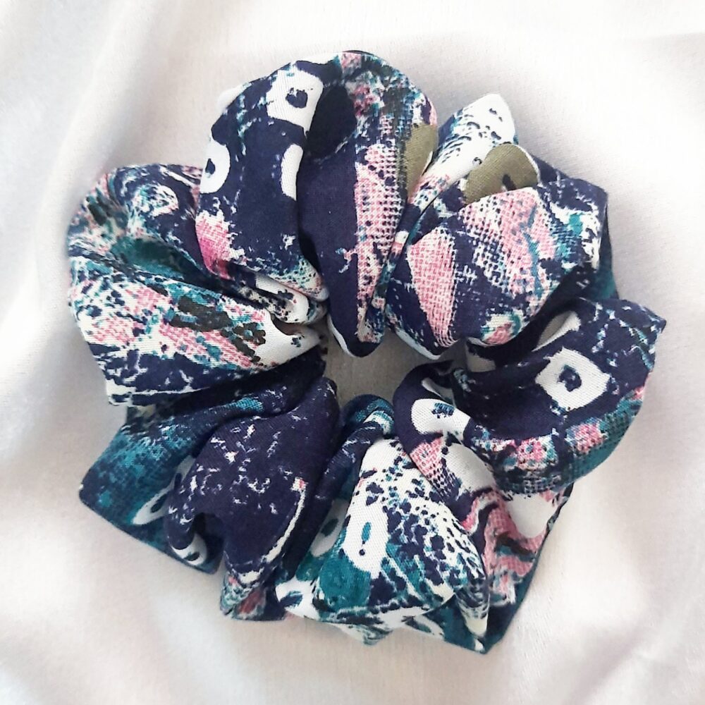 Blue Bandhni Printed Crepe Scrunchie