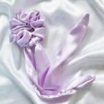 Light Purple Pink Bow Bandhna Satin Scrunchie