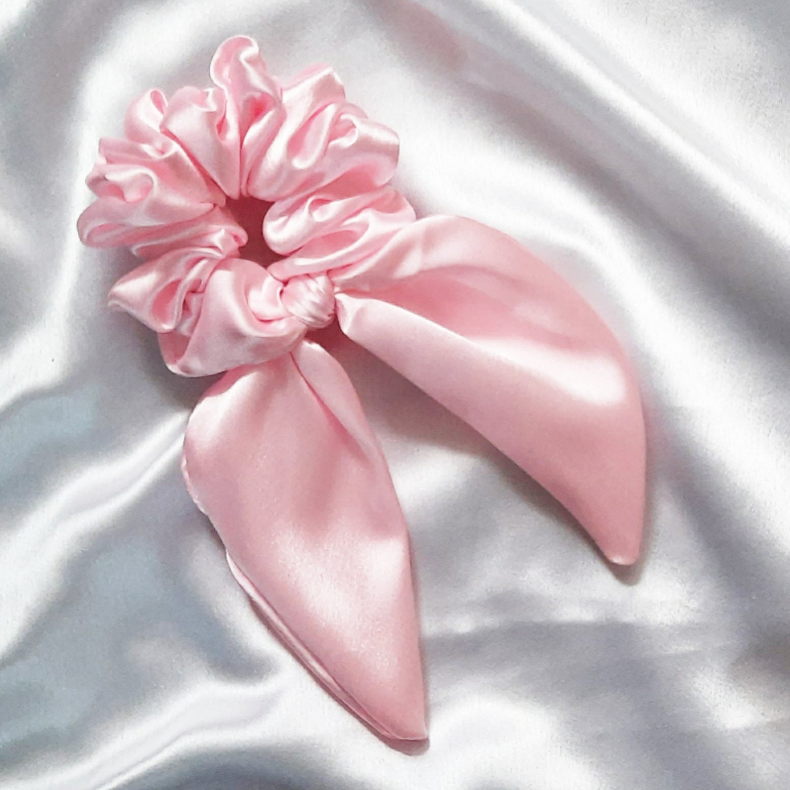 Light Pink Rabbit Ear Satin Scrunchie