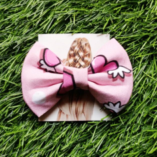 Pink Heart With Wings Bow Clip