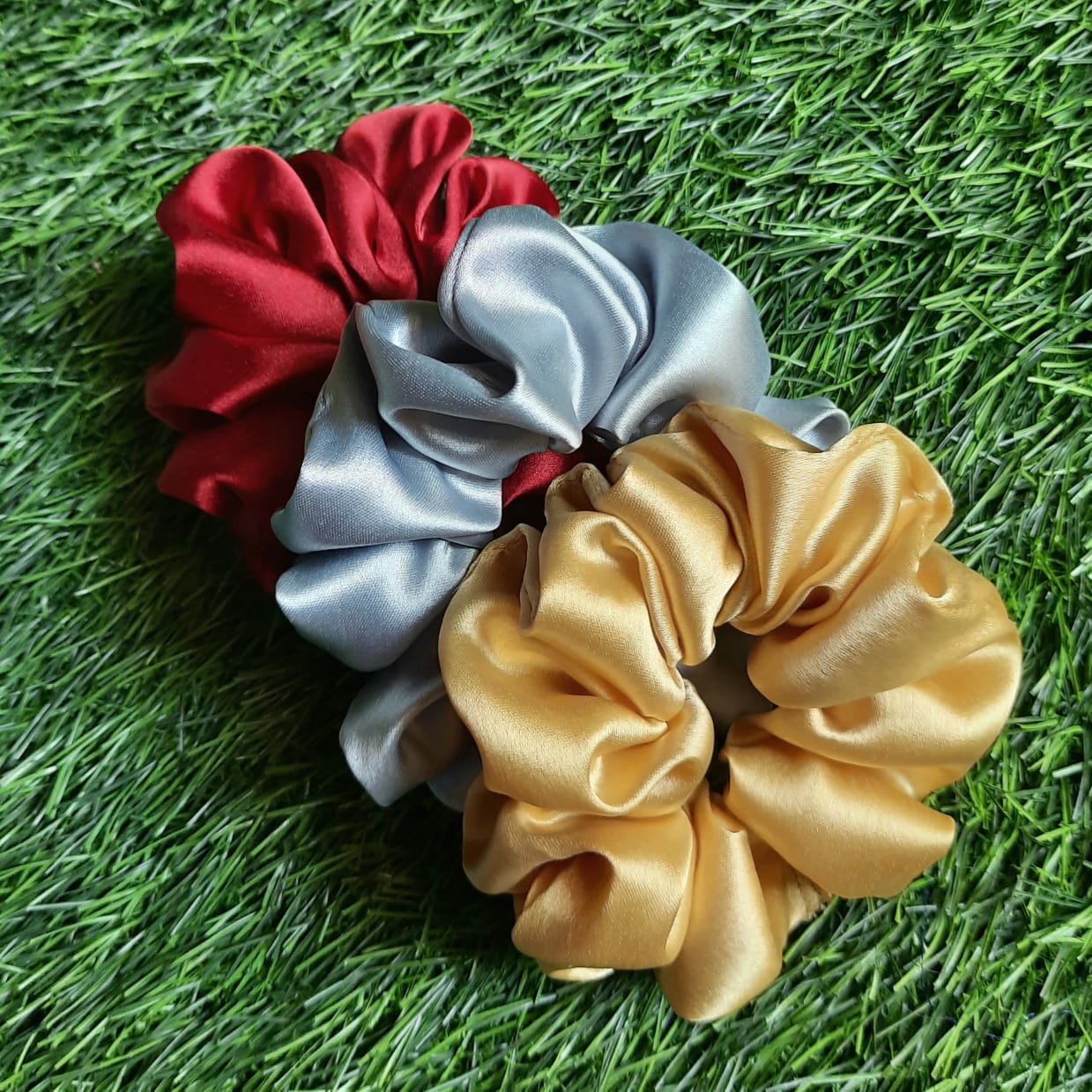 Combo of 3 || Red || Silver || Golden || Satin Scrunchies