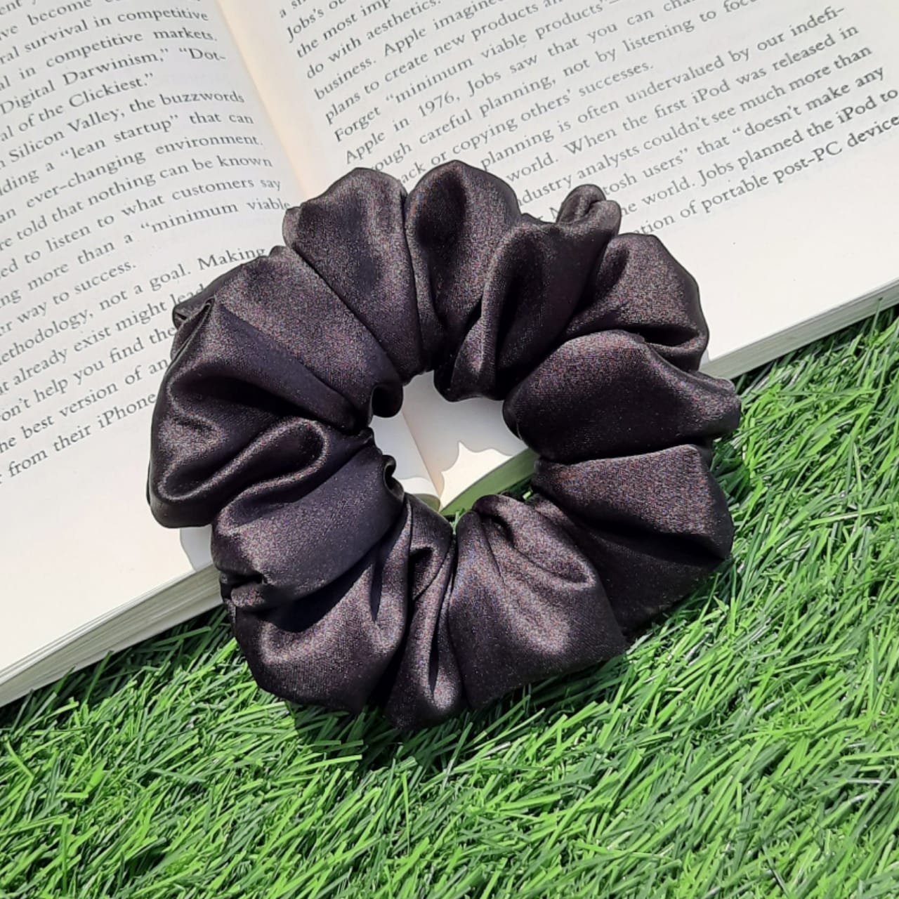 Black XL Satin Scrunchie