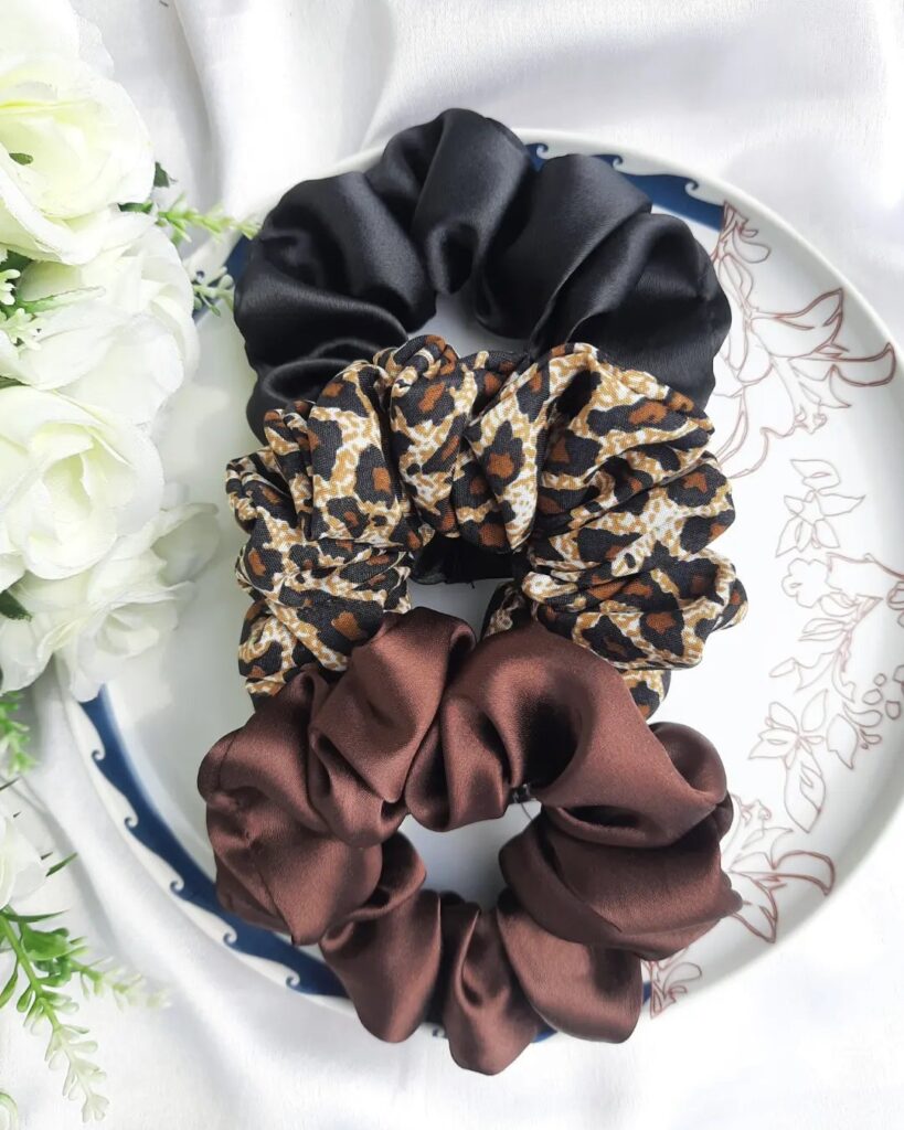 Combo of 3 Scrunchies || Black, Brown & Cheetah / Tiger / Animal Print