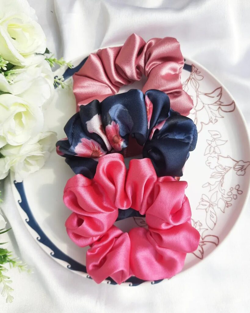 Combo of 3 Scrunchies || Blush Pink, Hot Pink & Flora